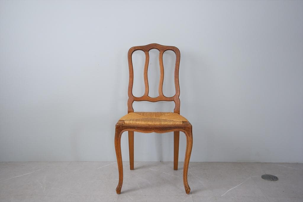 フランスアンティーク猫脚ダイニングチェア/イス/ラッシュシート(90-164-6