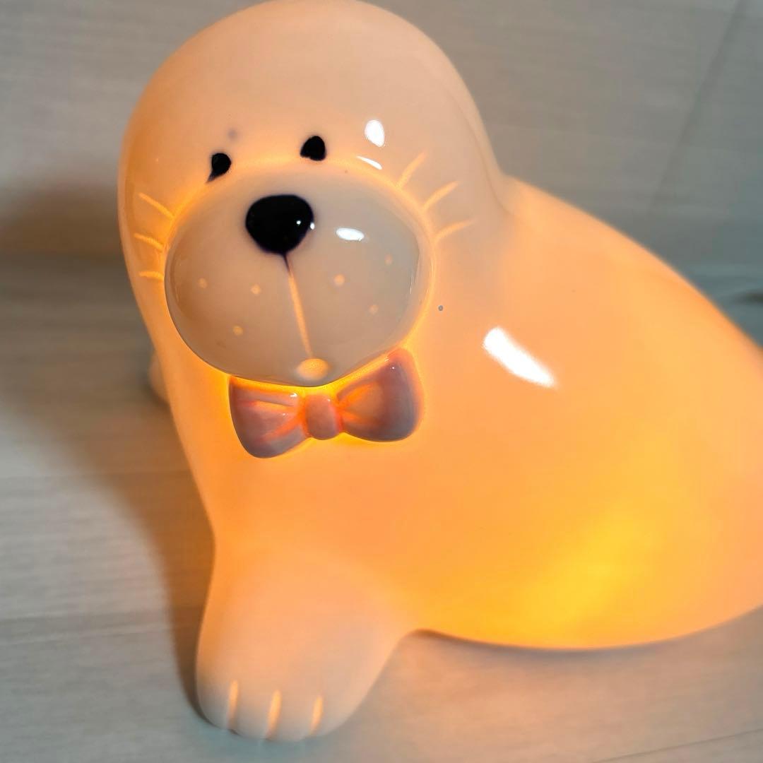 昭和レトロ　ファンシー　アザラシ　ライト　照明　ランプ　陶器