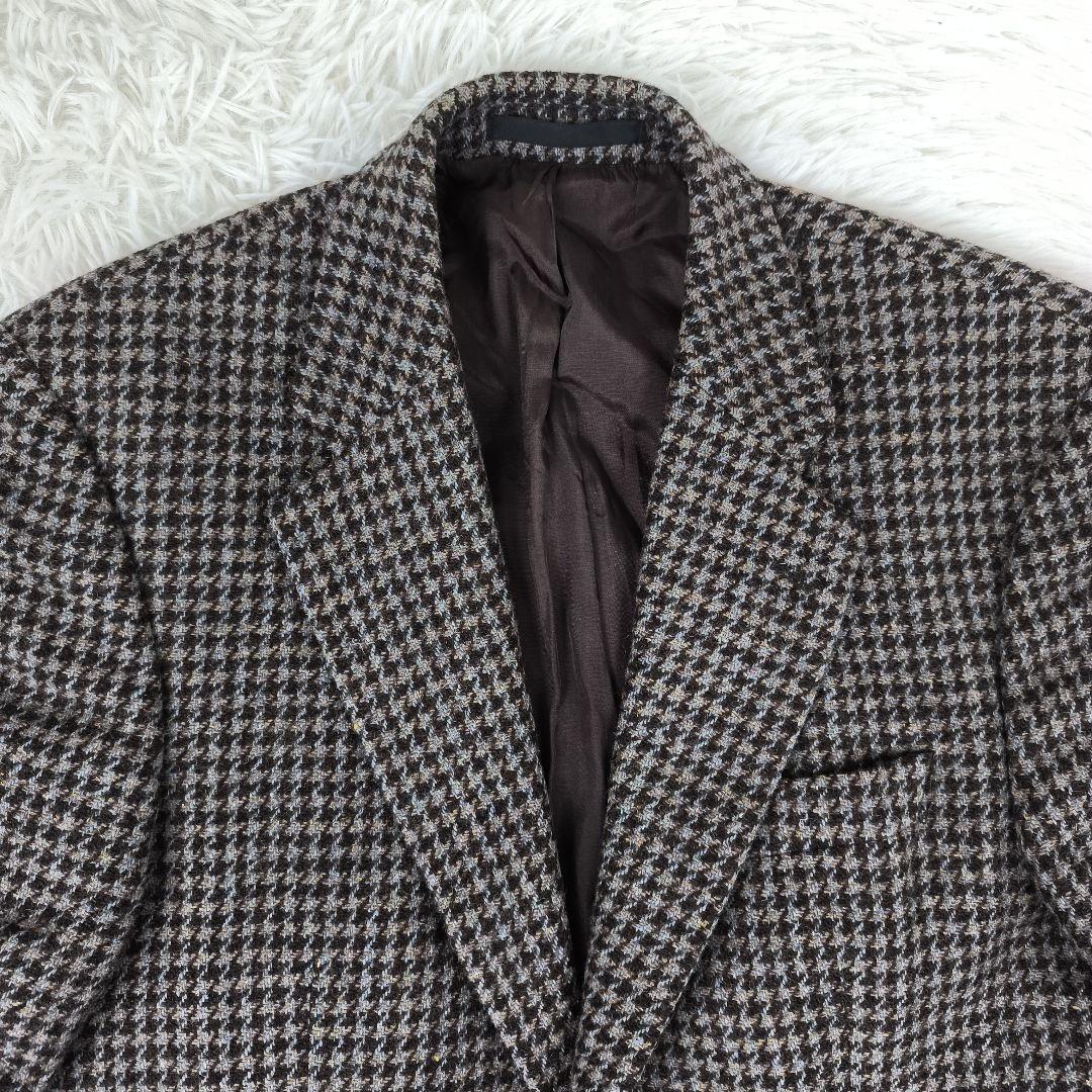 ✨美品✨ ハリスツイード テーラードジャケット 千鳥格子 2B くるみボタン 茶