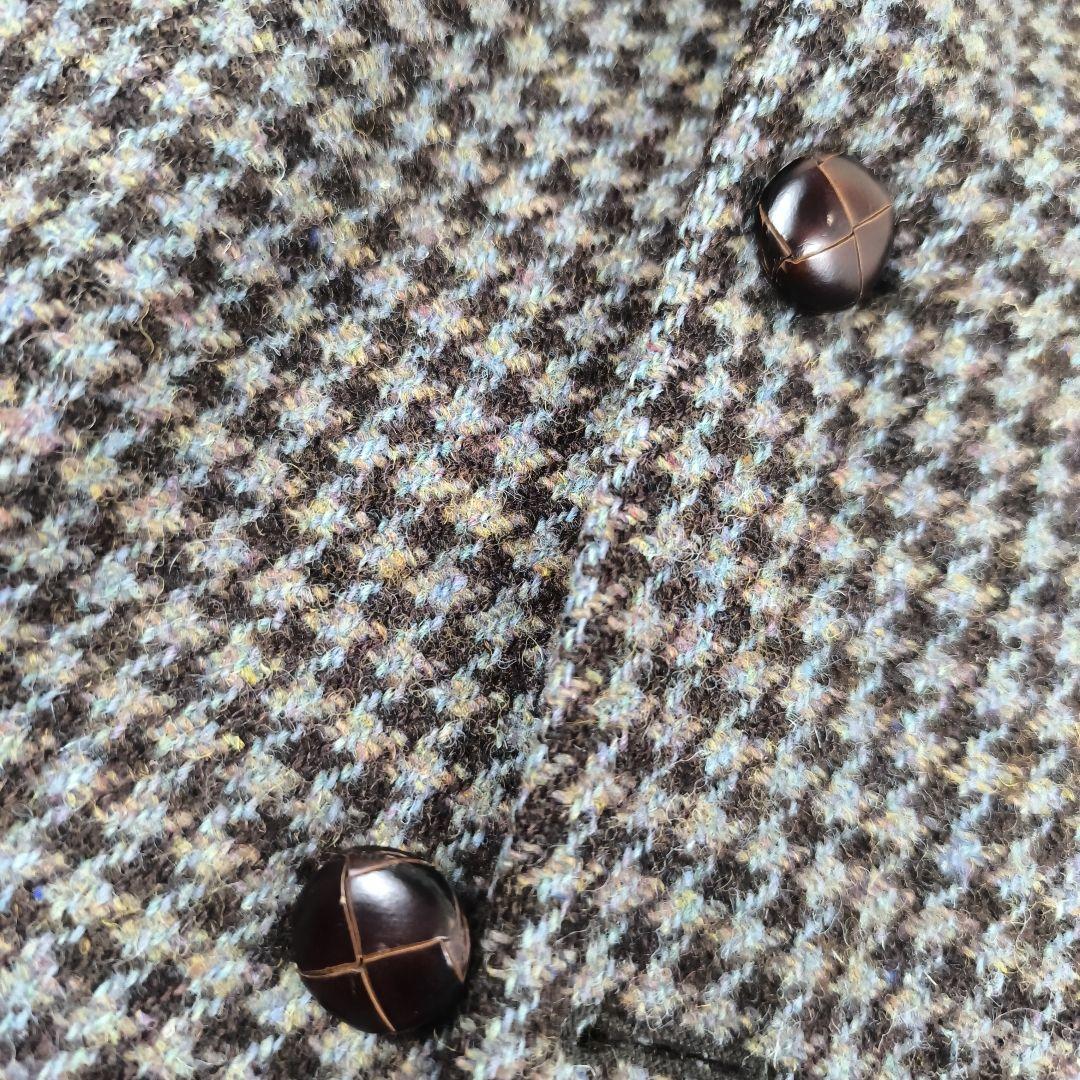 ✨美品✨ ハリスツイード テーラードジャケット 千鳥格子 2B くるみボタン 茶