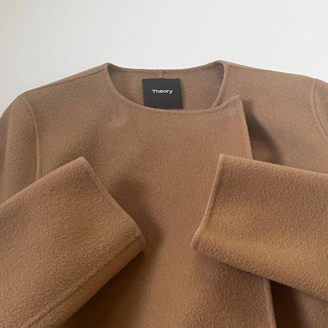 Theoryセオリーウールカシミヤ リバーコートキャメル　ベルト付き