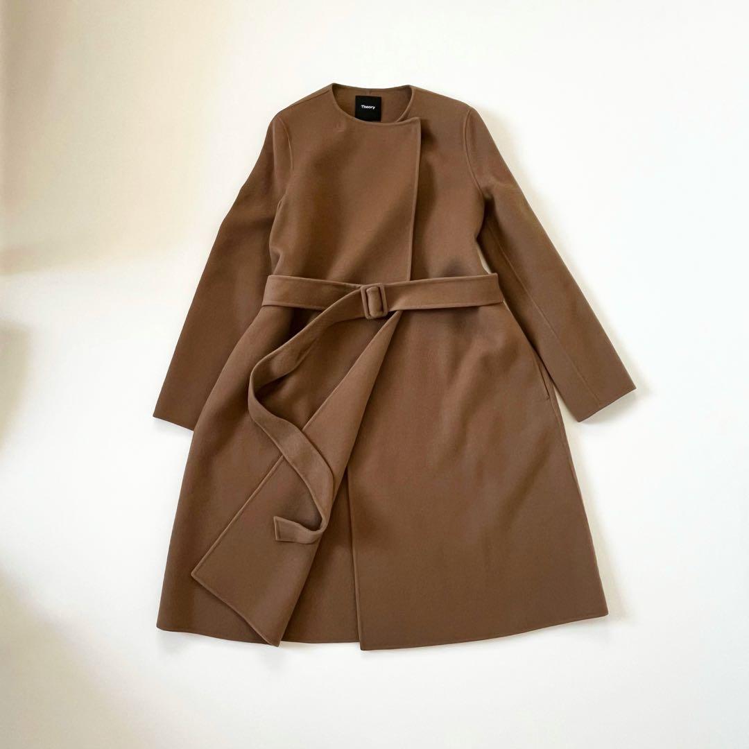 Theoryセオリーウールカシミヤ リバーコートキャメル　ベルト付き