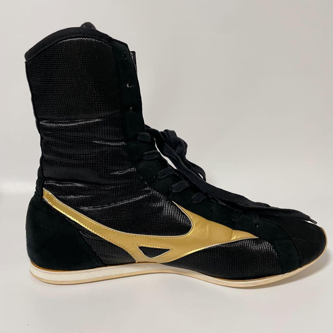 【美品】Mizuno ミズノ ボクシングシューズ 黒 金 26.5 ハイカット
