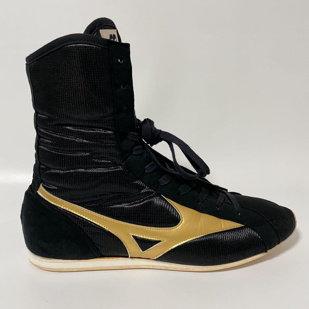 【美品】Mizuno ミズノ ボクシングシューズ 黒 金 26.5 ハイカット