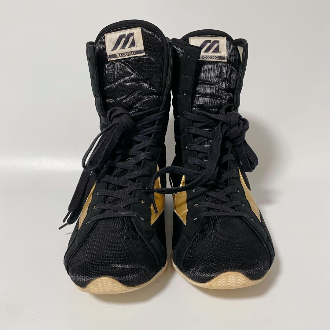 【美品】Mizuno ミズノ ボクシングシューズ 黒 金 26.5 ハイカット