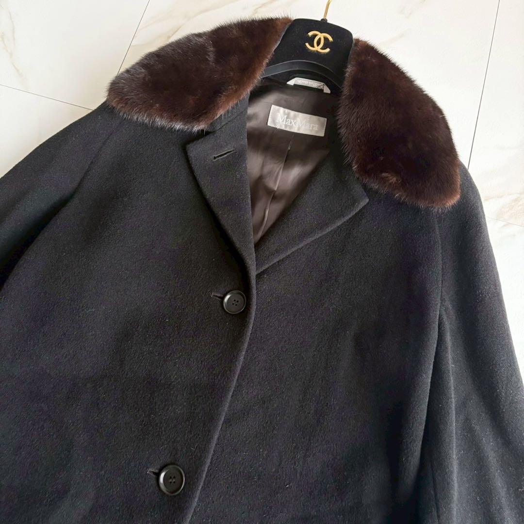 希少◆マックスマーラ ファー付 ロング チェスター コート Lサイズ