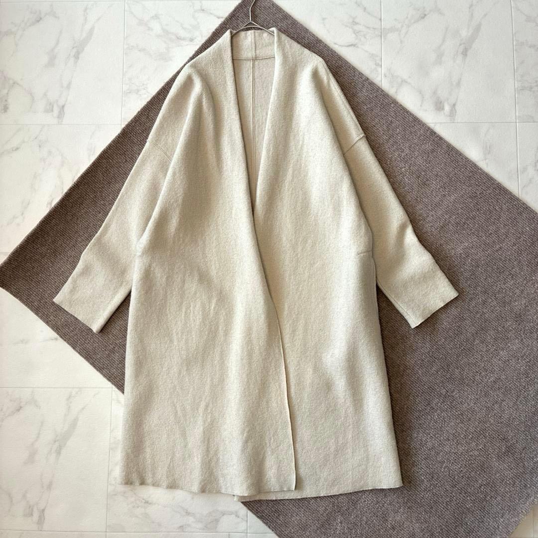 23区 ウール コンプレストパイル コーディガン M ベージュ ノーカラー