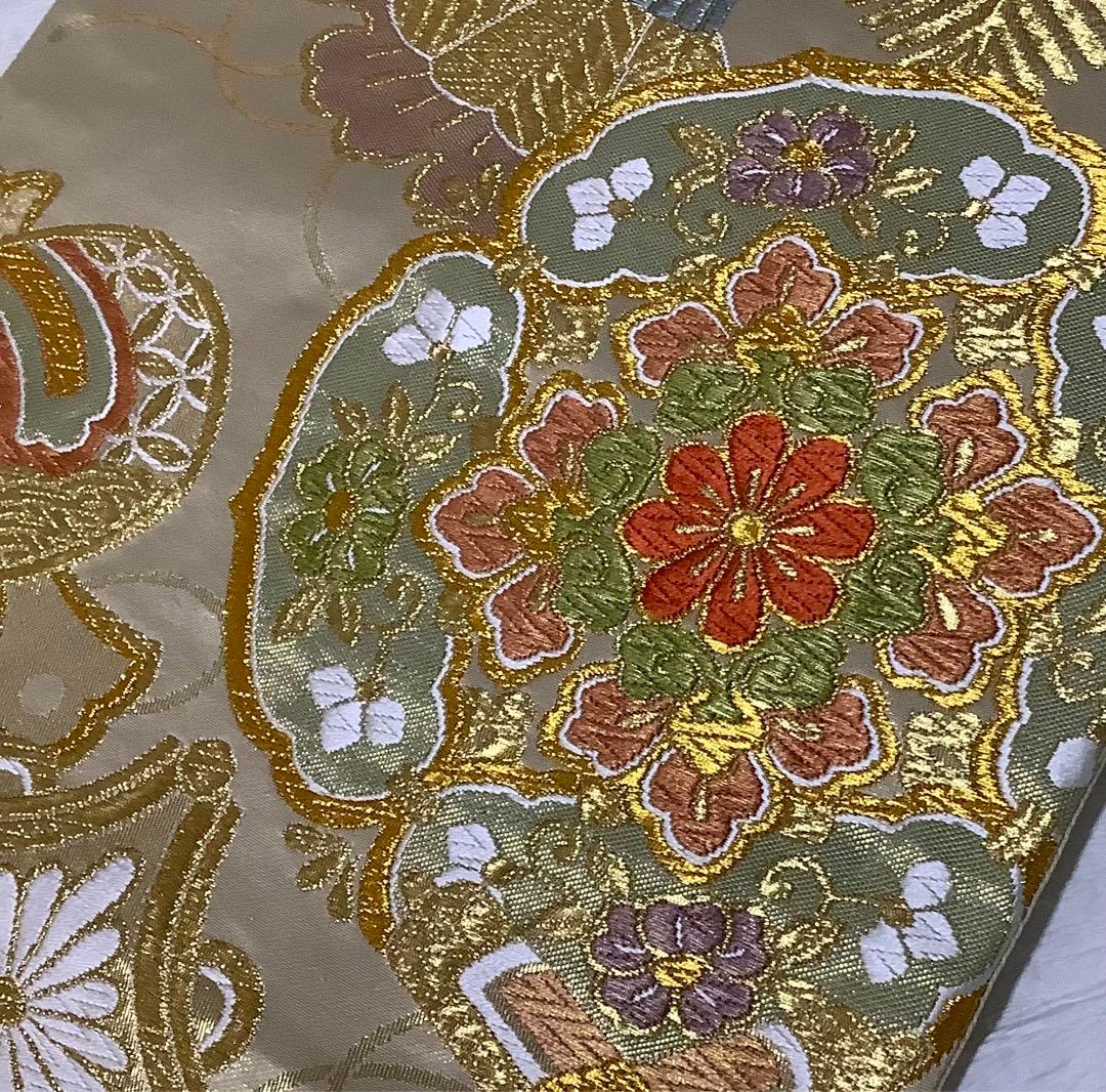 正絹袋帯　村山織物謹製　正倉院宝尽し花文　証紙付き① ( 訪問着、留袖、色無地)