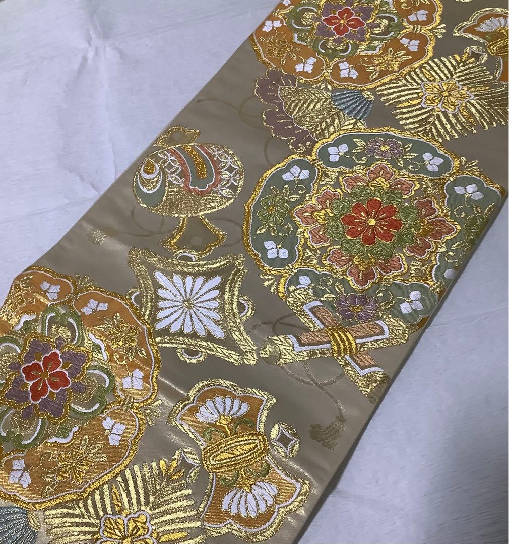 正絹袋帯　村山織物謹製　正倉院宝尽し花文　証紙付き① ( 訪問着、留袖、色無地)