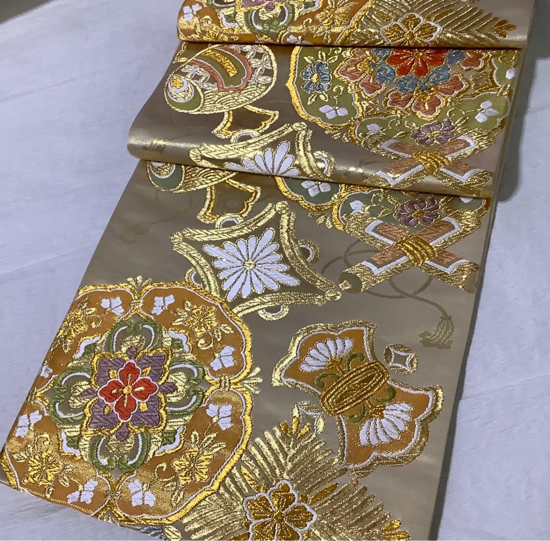 正絹袋帯　村山織物謹製　正倉院宝尽し花文　証紙付き① ( 訪問着、留袖、色無地)