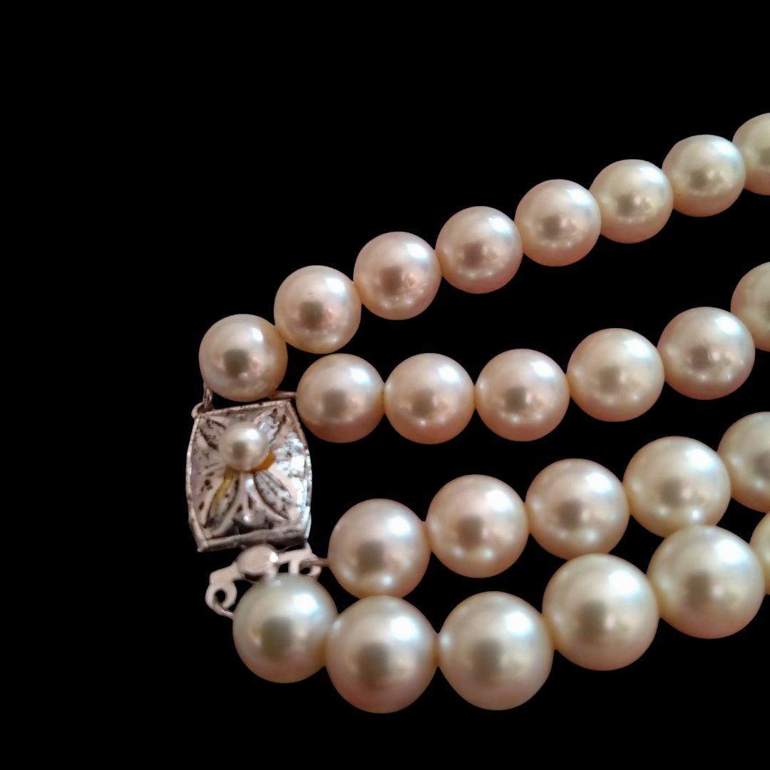 【テリ強】本真珠 パール ネックレス 7.5~8.0mm SV刻印 2連