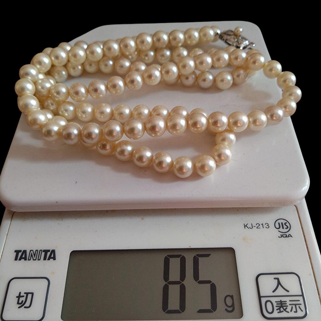 【テリ強】本真珠 パール ネックレス 7.5~8.0mm SV刻印 2連