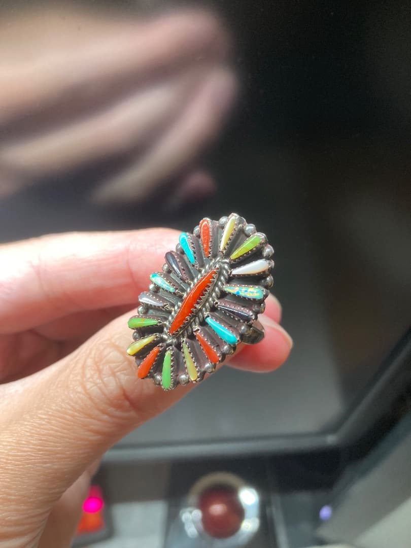 からか インディアン マルチストーン ニードルポイント リング