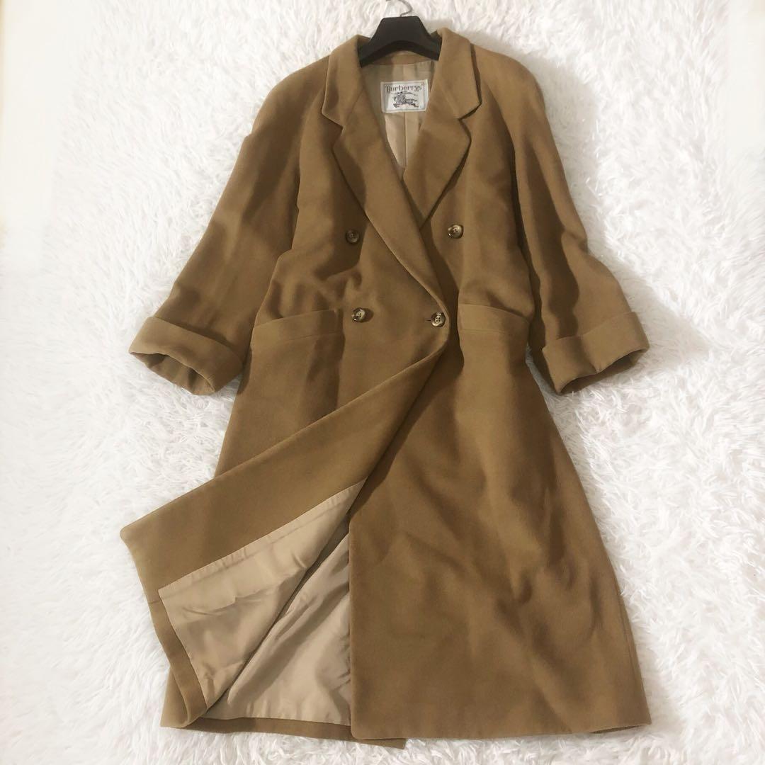 美品 バーバリー ダブルチェスターコート カシミヤ混 ロング 裏地総柄 9AB2