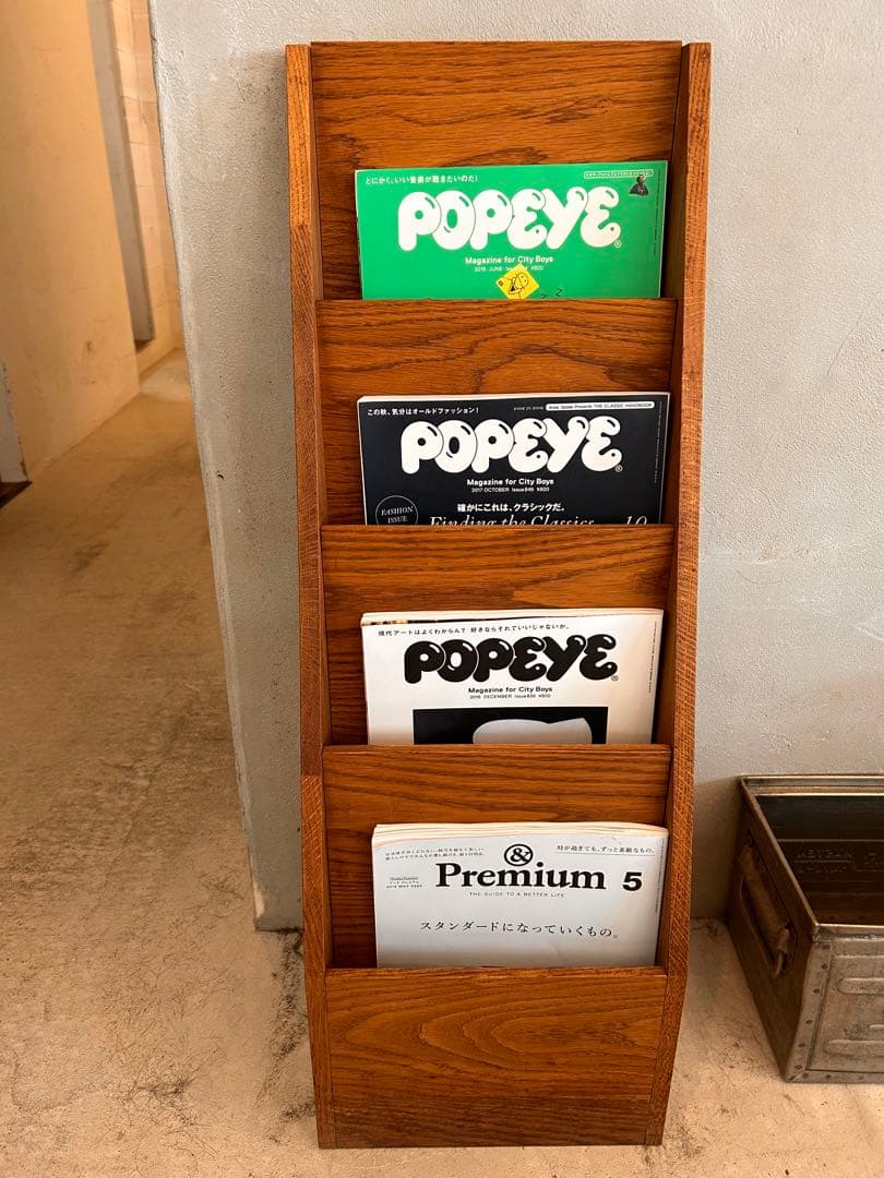 上質オーク材マガジンラック木製4段ブックシェルフ''インダストリー系