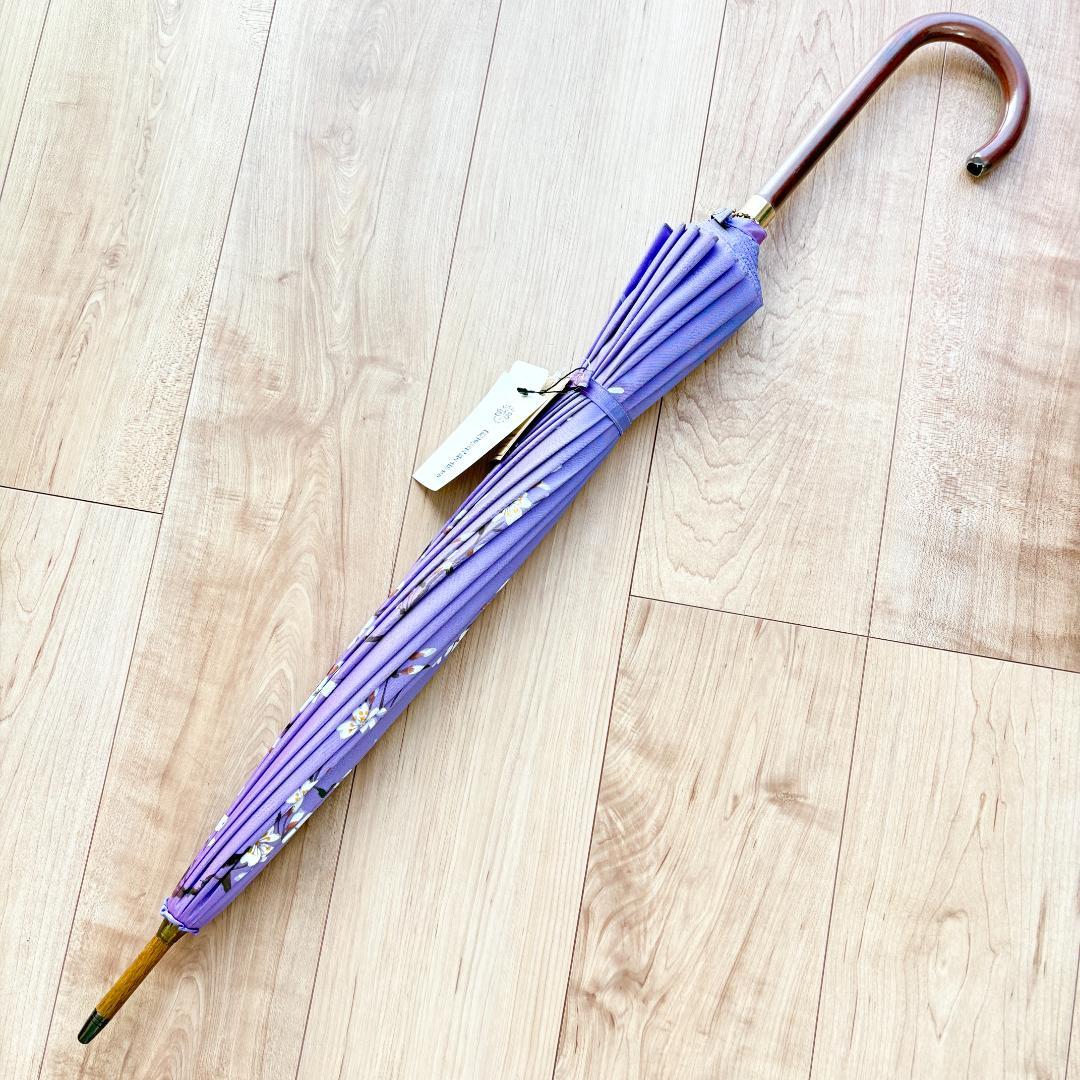 【新品未使用】前原光栄商店　洋傘　長傘　紫色 花柄 雨傘　16本骨　パープル
