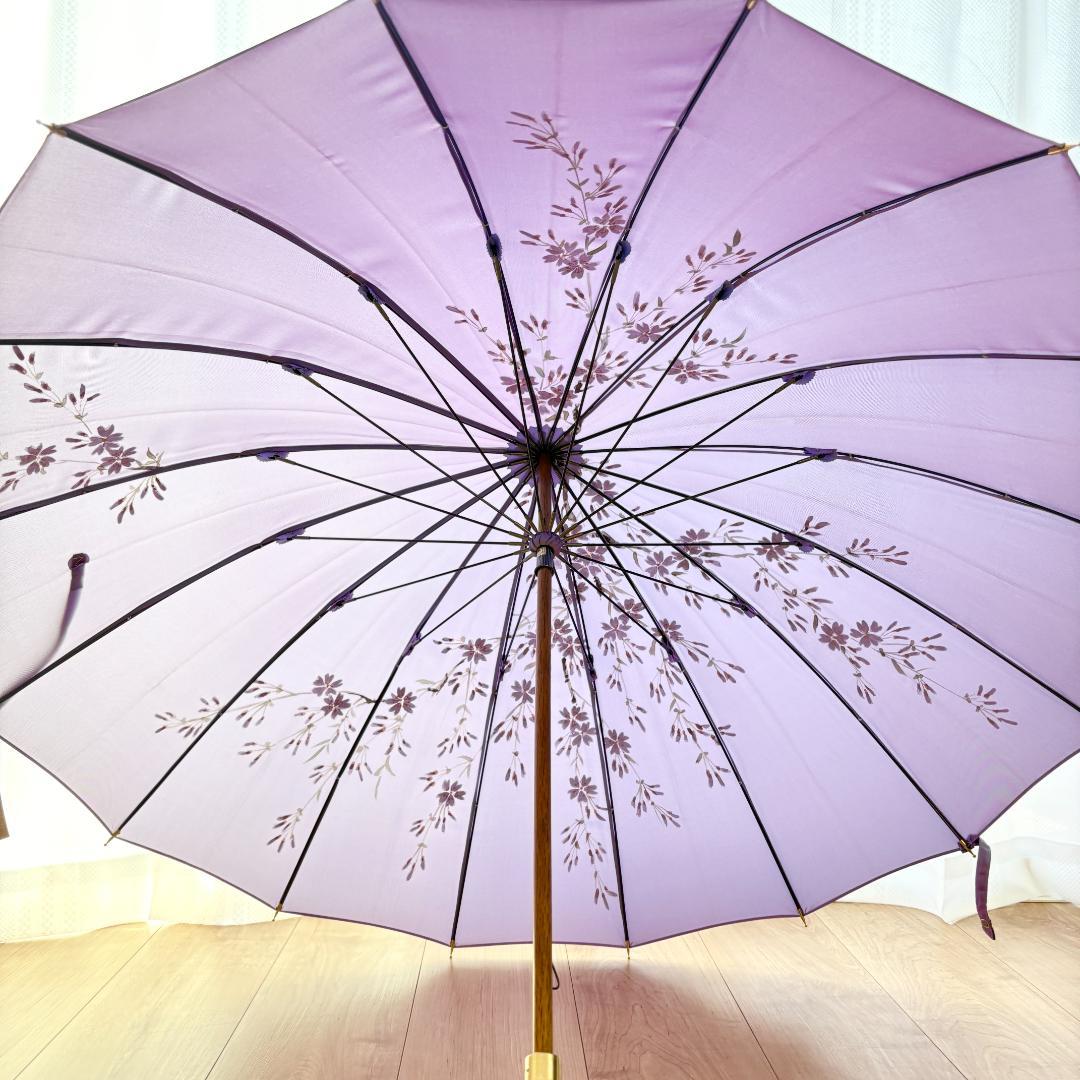 【新品未使用】前原光栄商店　洋傘　長傘　紫色 花柄 雨傘　16本骨　パープル