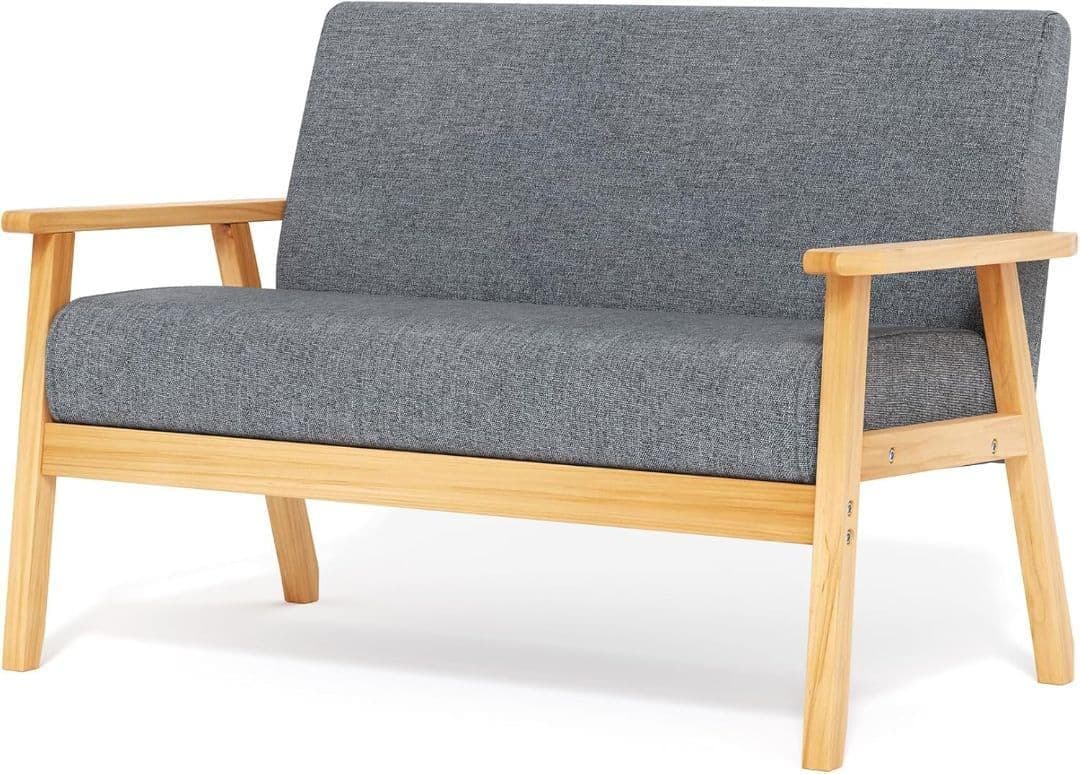 ソファー 2人掛け 幅113cm ファブリック かんたん組立 天然木 グレー