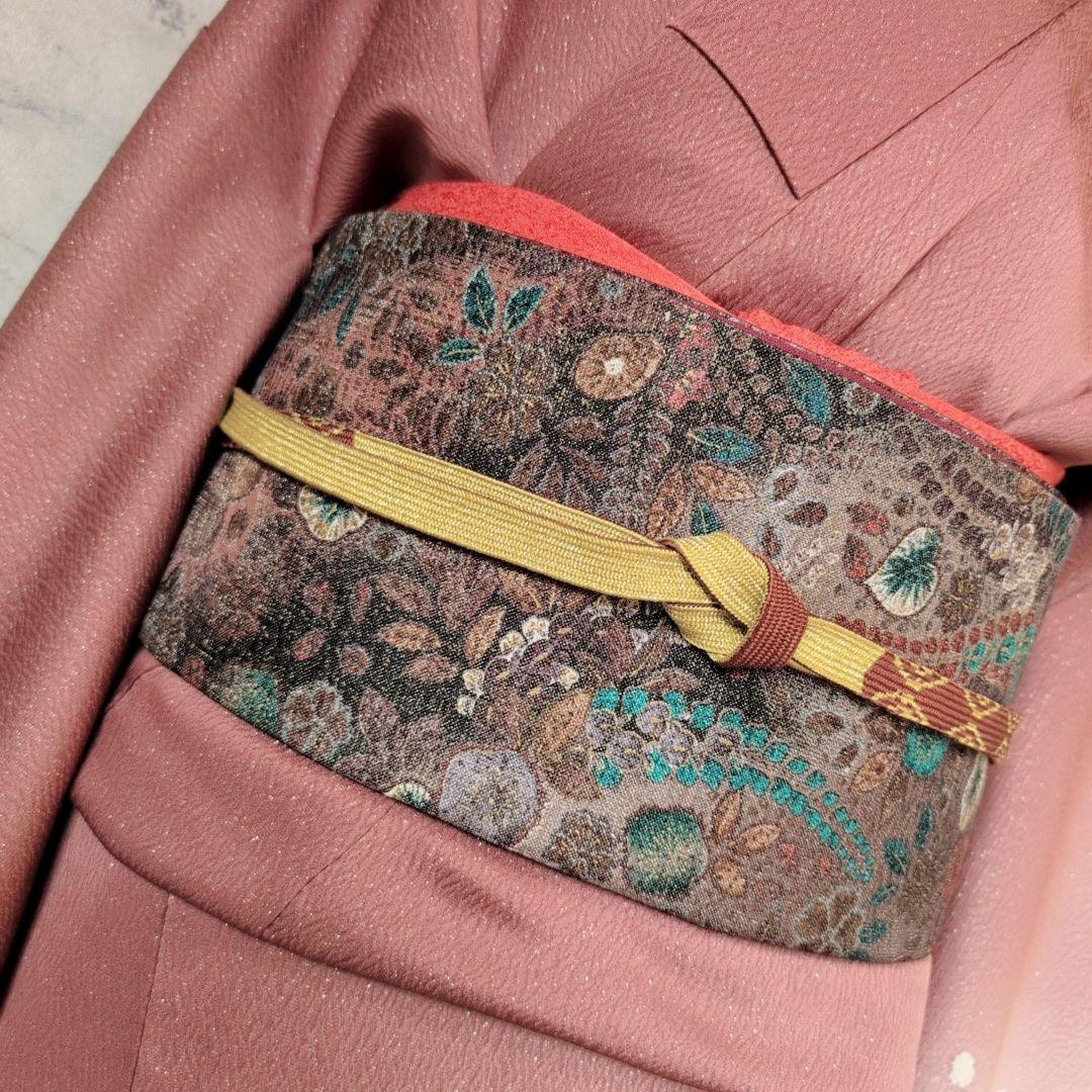 訪問着　フルセット　着物　正絹　辻ヶ花　エンジ 赤　上品な輝き　F9