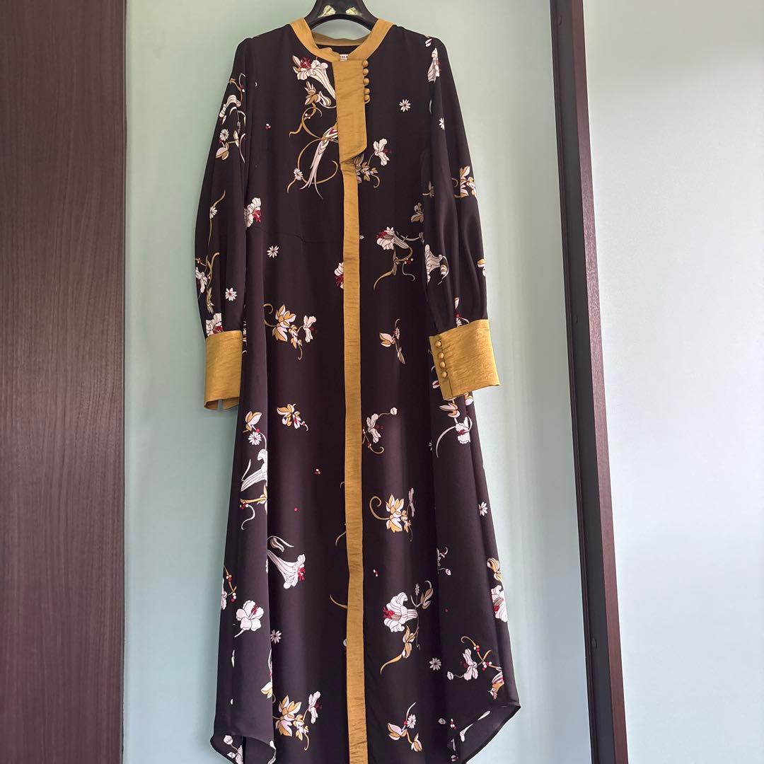 ROSEBUD /美品/花柄/ロングワンピース/ブラックカラー/チャイナボタン