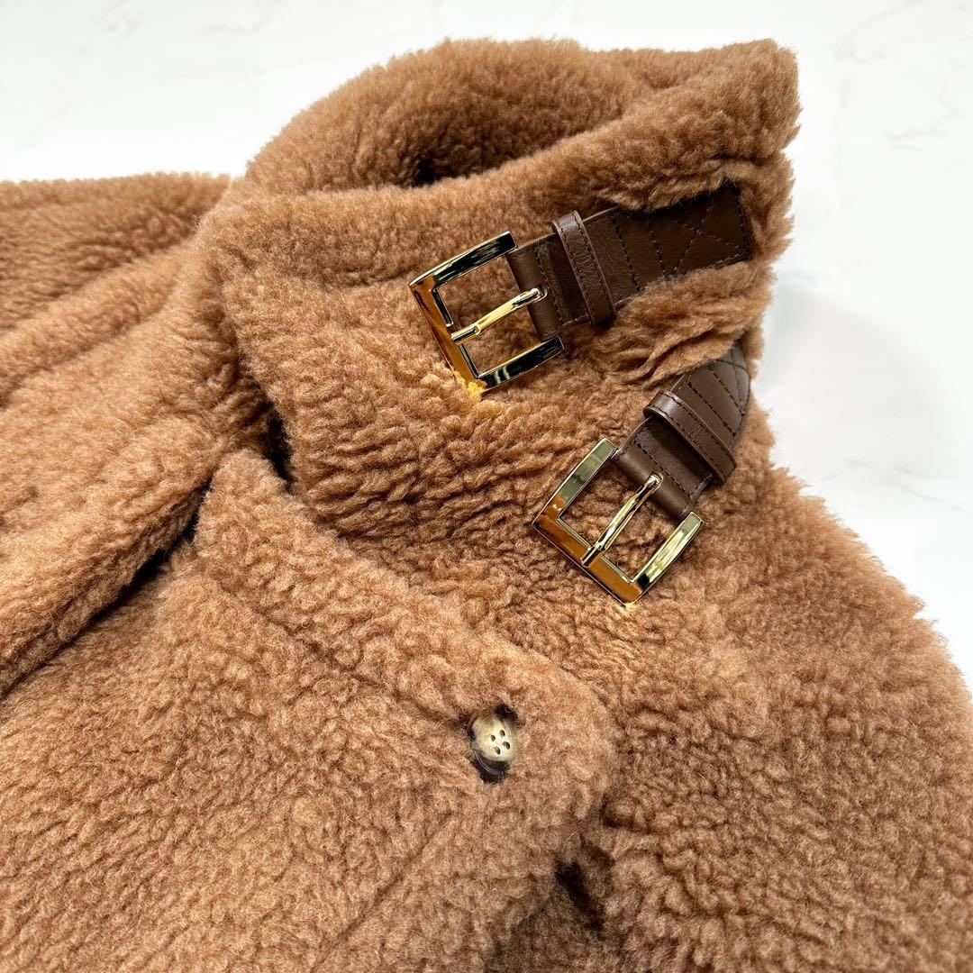 未使用級 MaxMara テディベア agi ケープ 白タグ キャメル シルク