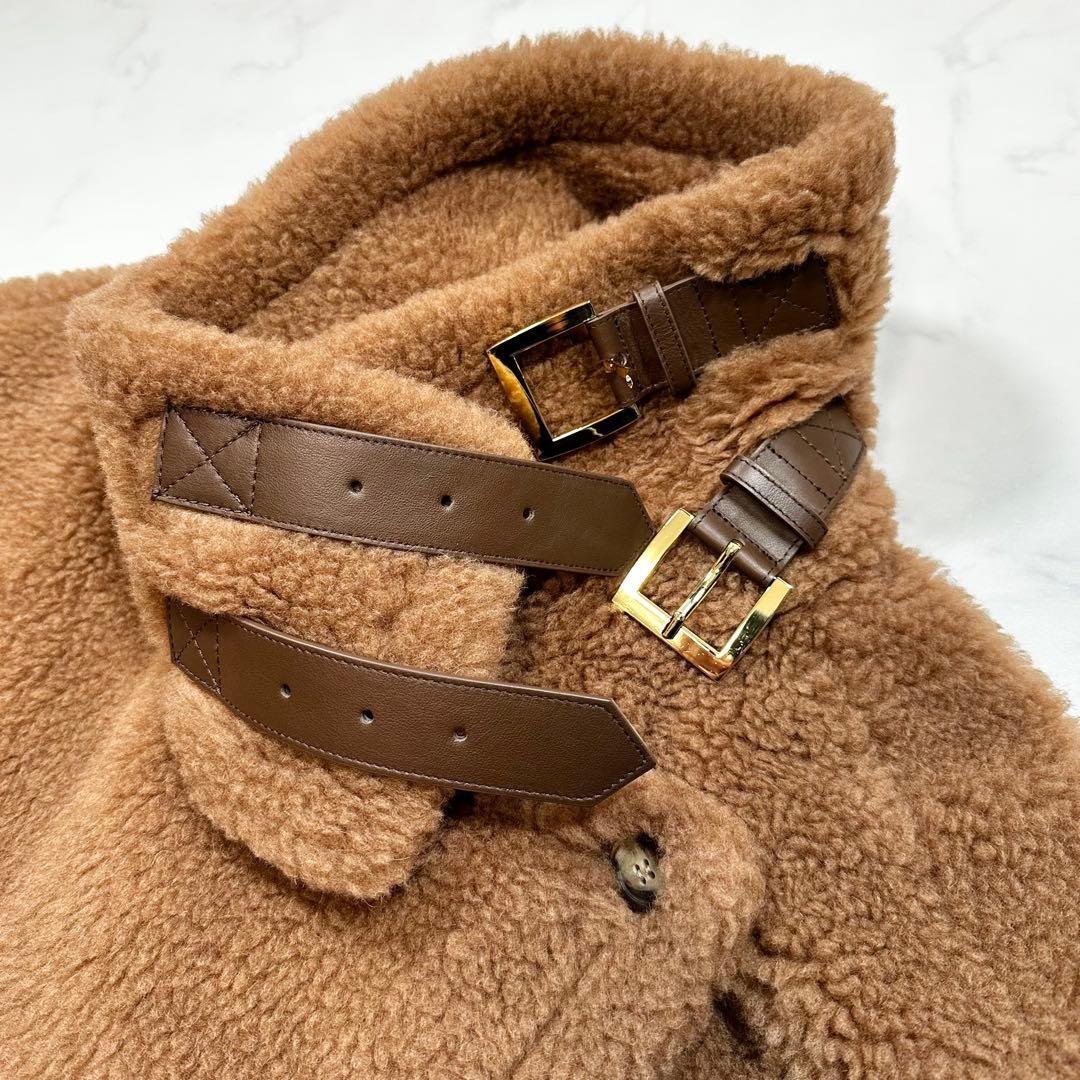 未使用級 MaxMara テディベア agi ケープ 白タグ キャメル シルク