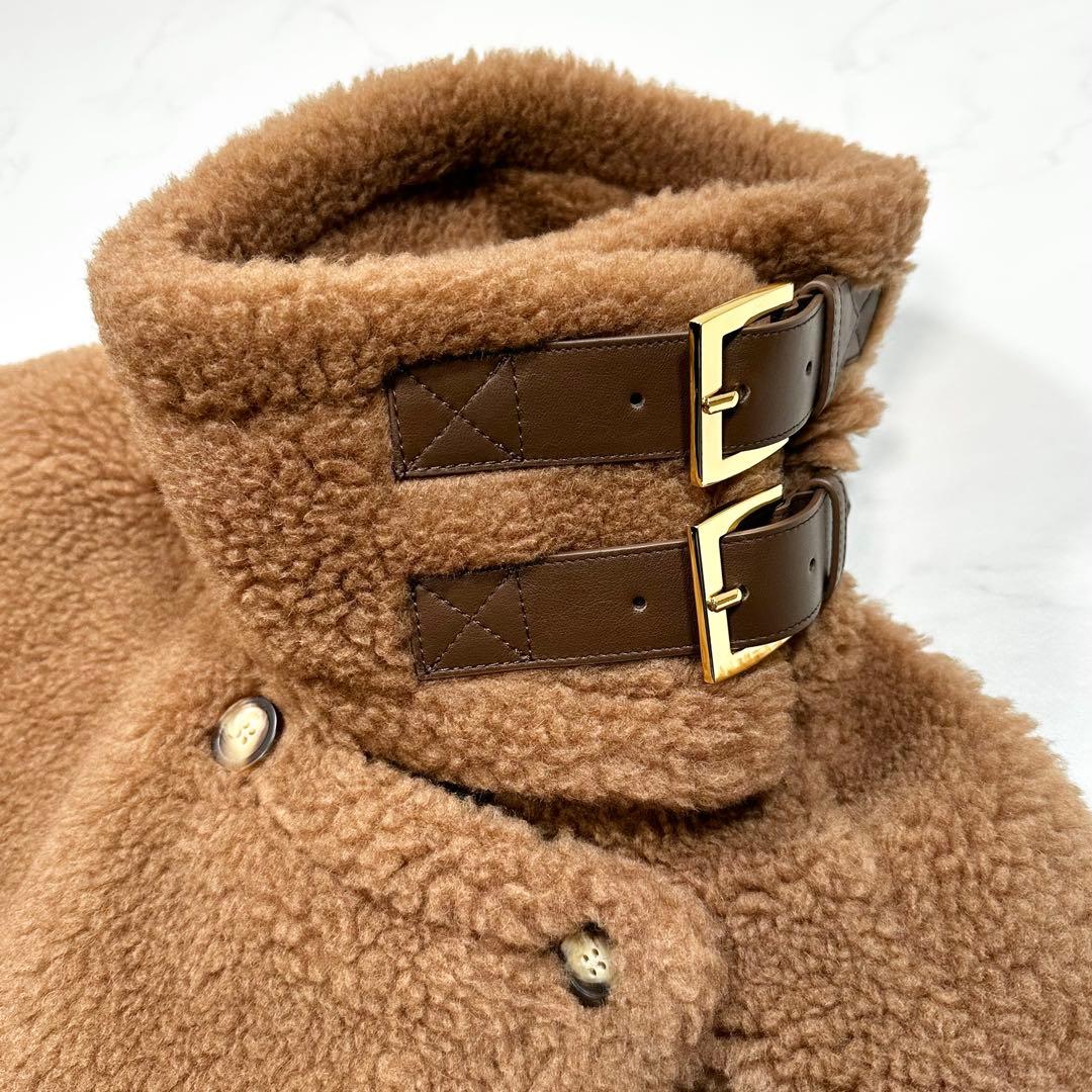 未使用級 MaxMara テディベア agi ケープ 白タグ キャメル シルク
