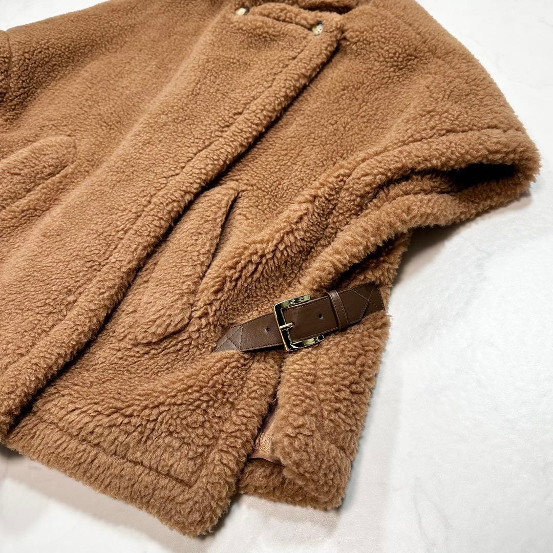 未使用級 MaxMara テディベア agi ケープ 白タグ キャメル シルク