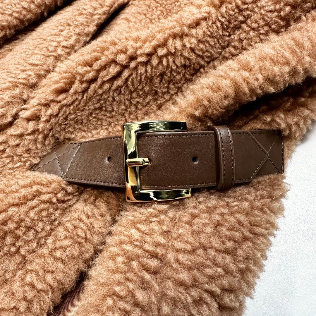 未使用級 MaxMara テディベア agi ケープ 白タグ キャメル シルク
