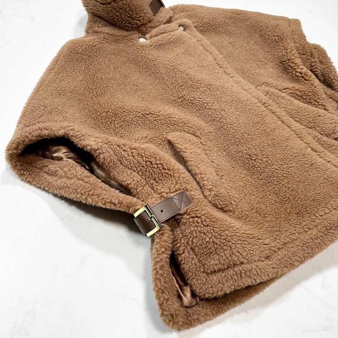 未使用級 MaxMara テディベア agi ケープ 白タグ キャメル シルク
