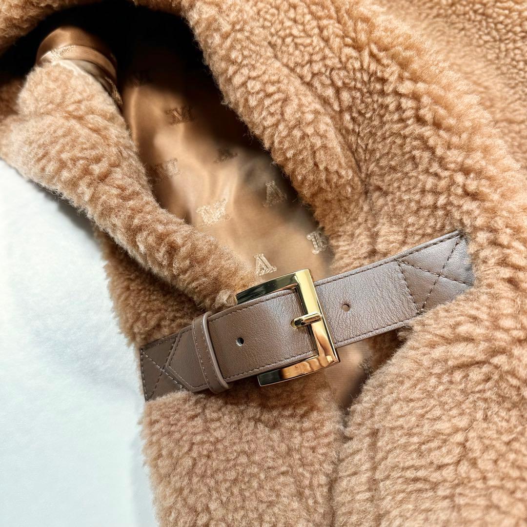 未使用級 MaxMara テディベア agi ケープ 白タグ キャメル シルク