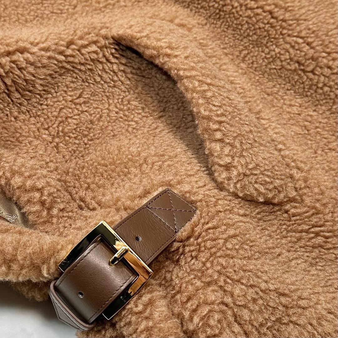 未使用級 MaxMara テディベア agi ケープ 白タグ キャメル シルク