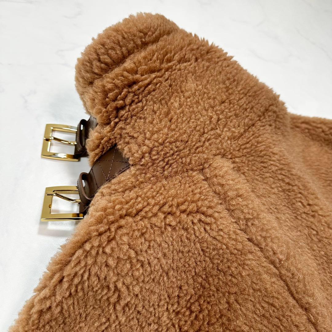 未使用級 MaxMara テディベア agi ケープ 白タグ キャメル シルク