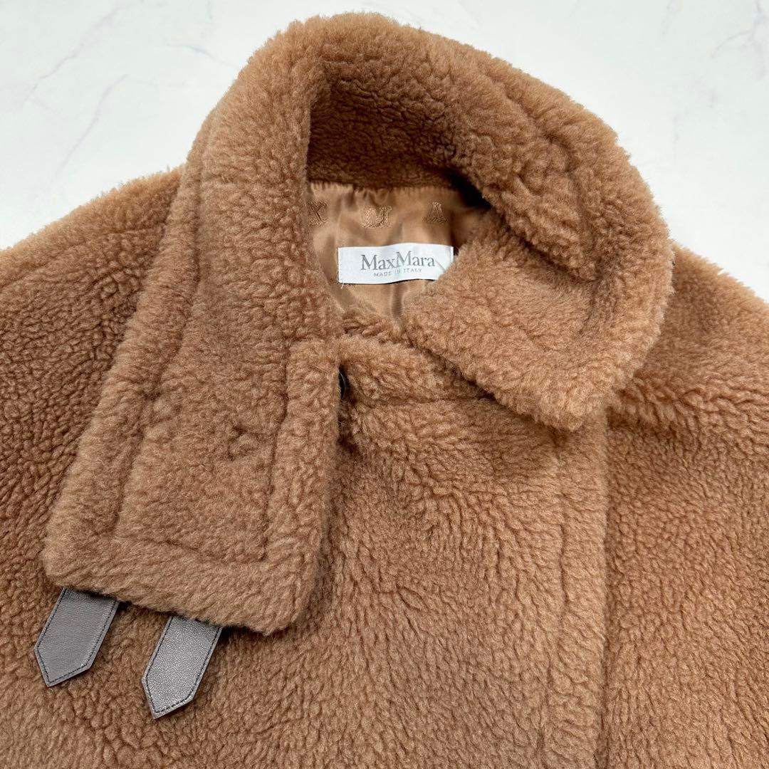 未使用級 MaxMara テディベア agi ケープ 白タグ キャメル シルク
