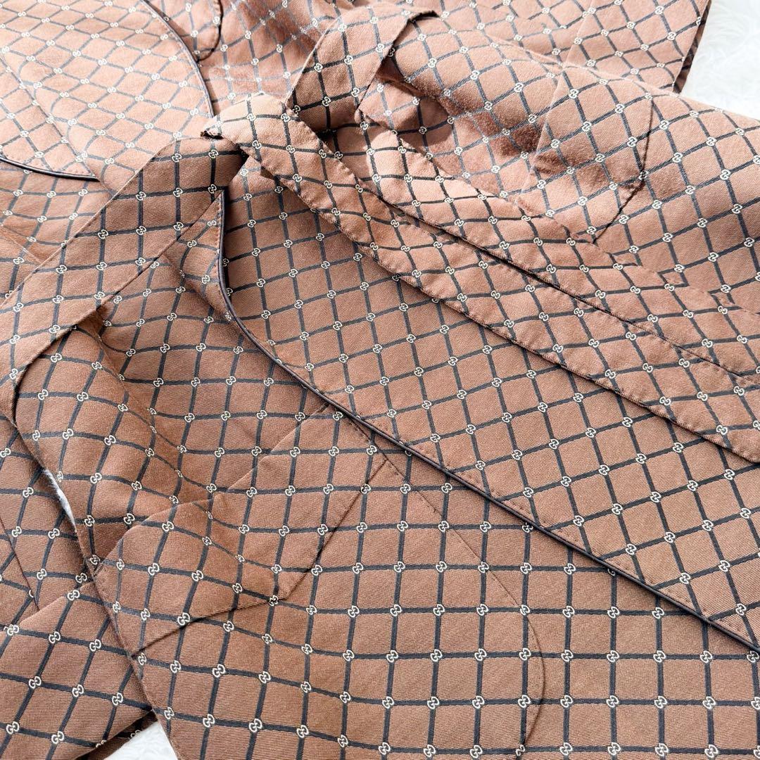 GUCCI 2020 ベルト付ロングガウンコート ウール GG柄 ブラウン 46