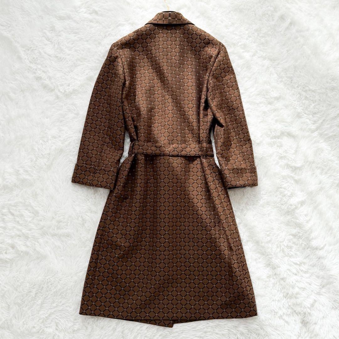 GUCCI 2020 ベルト付ロングガウンコート ウール GG柄 ブラウン 46