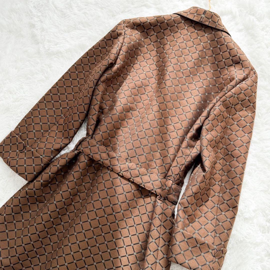GUCCI 2020 ベルト付ロングガウンコート ウール GG柄 ブラウン 46