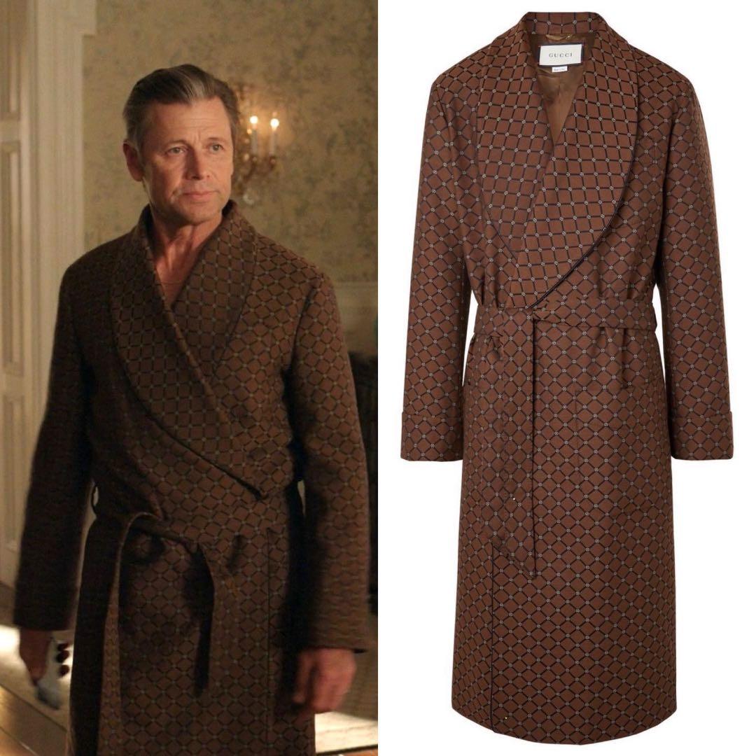 GUCCI 2020 ベルト付ロングガウンコート ウール GG柄 ブラウン 46