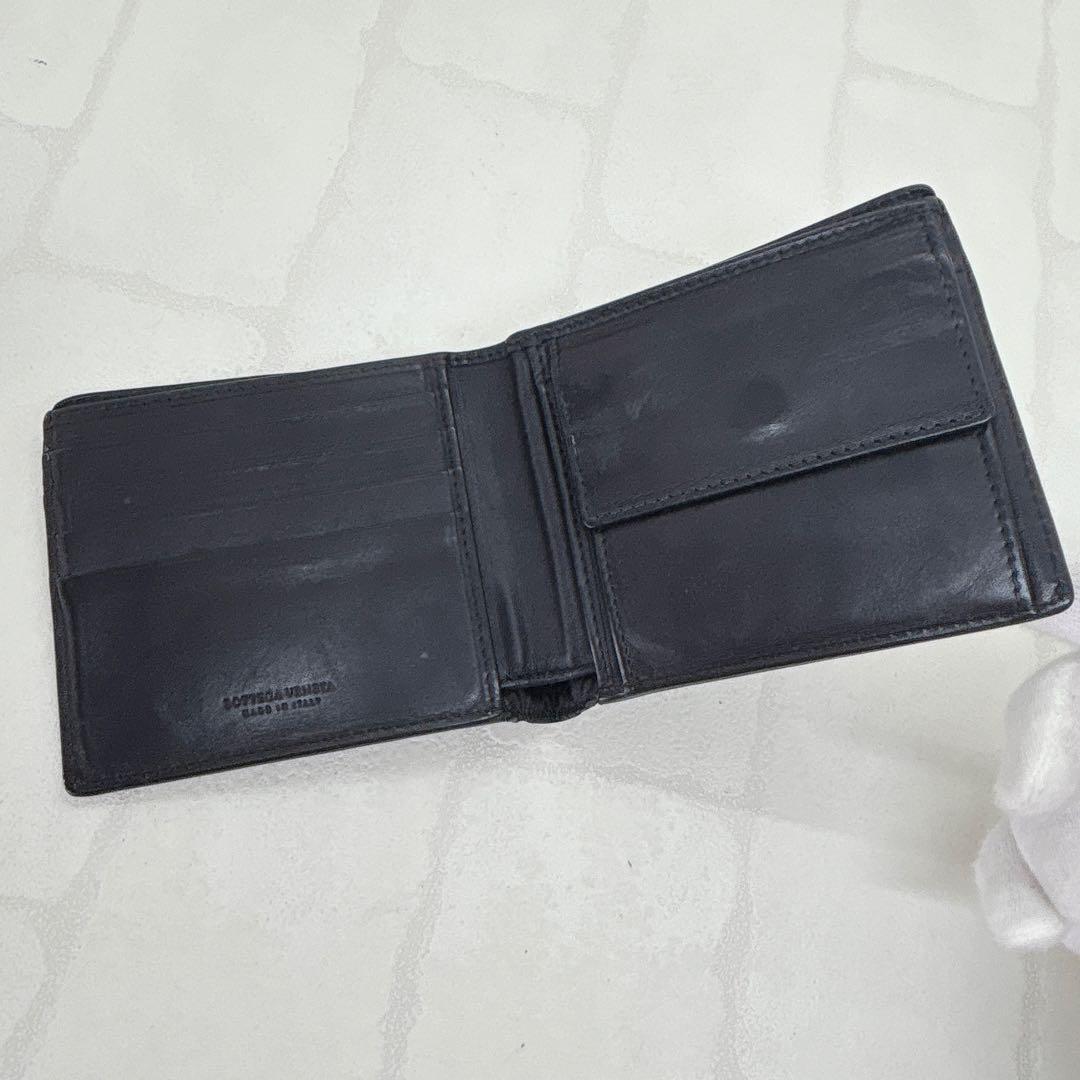 人気✨ボッテガヴェネタ 二つ折り 折財布 イントレチャート レザー ブラック