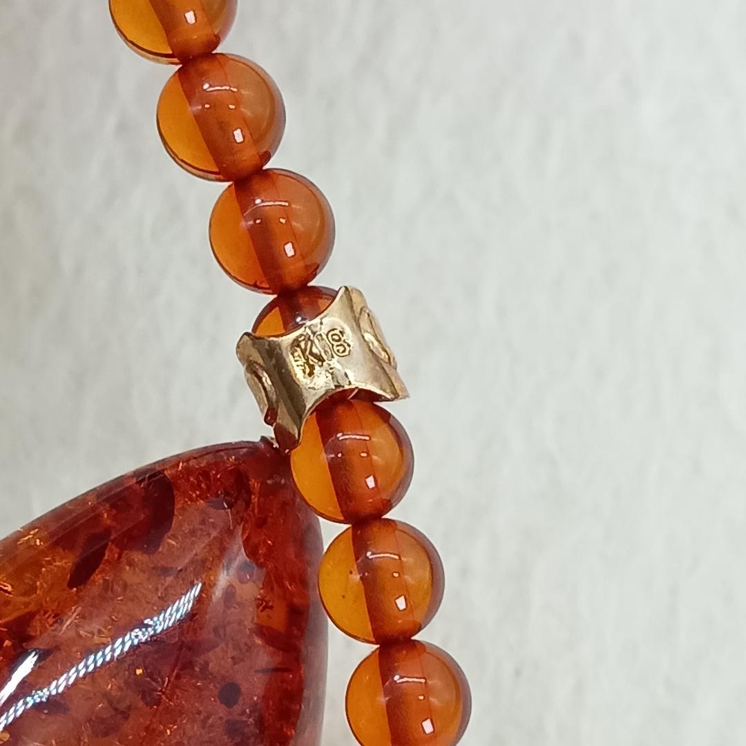 琥珀 ネックレス 18K 天然石 アンバー パワーストーン 18金 しずく型