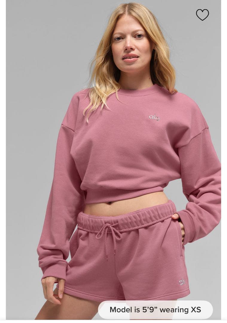 alo yogaピンク クロップドスウェット S