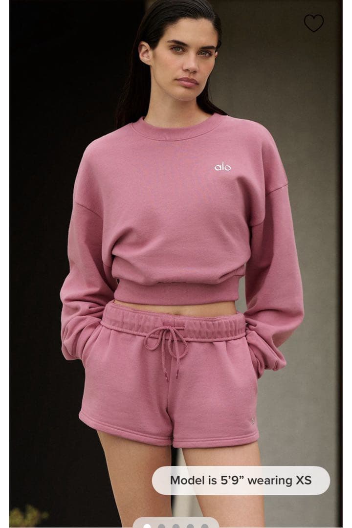 alo yogaピンク クロップドスウェット S