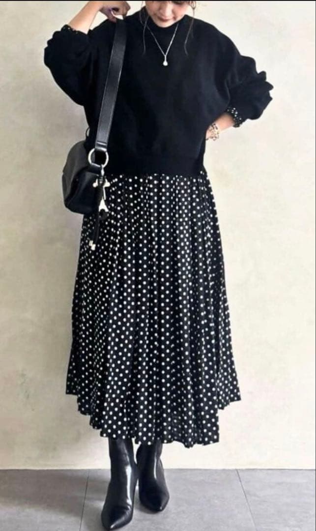 【極美品 】ビアズリー BEARDSLEY ドットギャザーワンピース　ロング