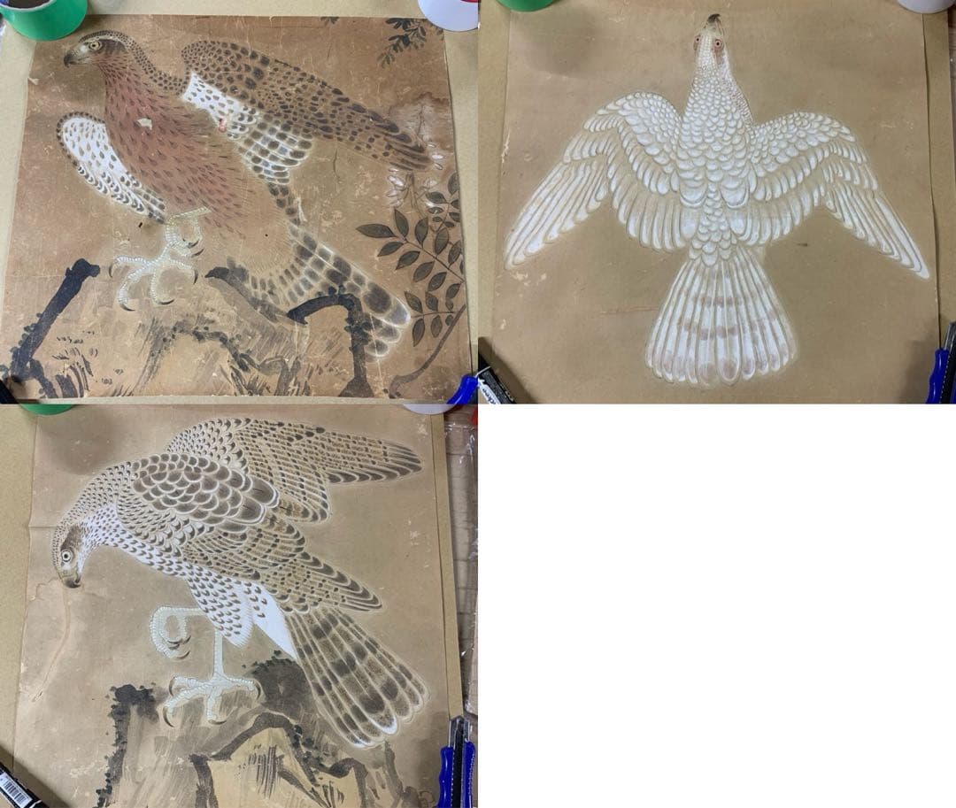 『1880』鷹図 マクリ三枚セット 作者不明