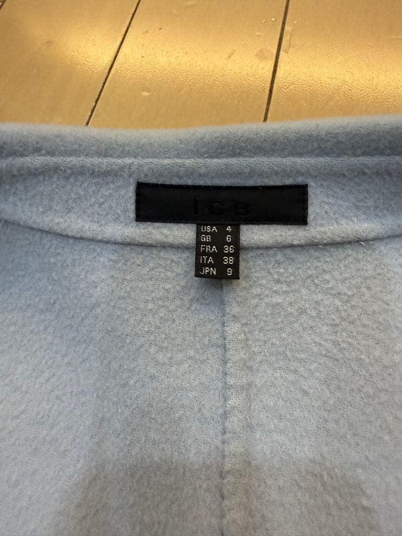 ICB 美品 カシミヤ混 ウールコート アイスブルー M 9号