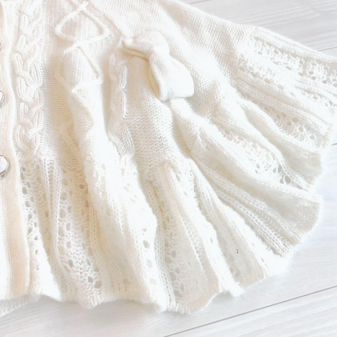 リズメロ ホワイトフード付きニットポンチョ