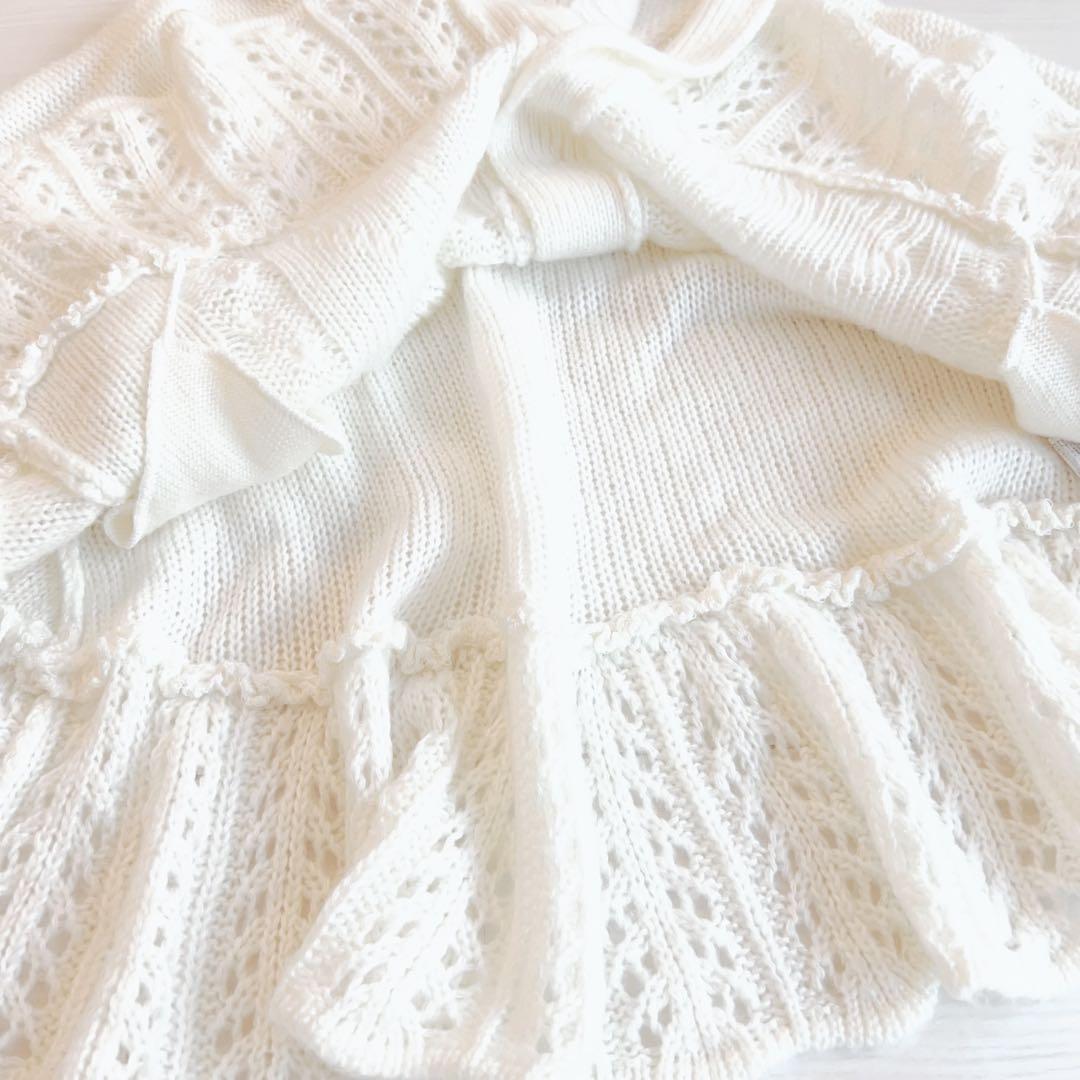 リズメロ ホワイトフード付きニットポンチョ