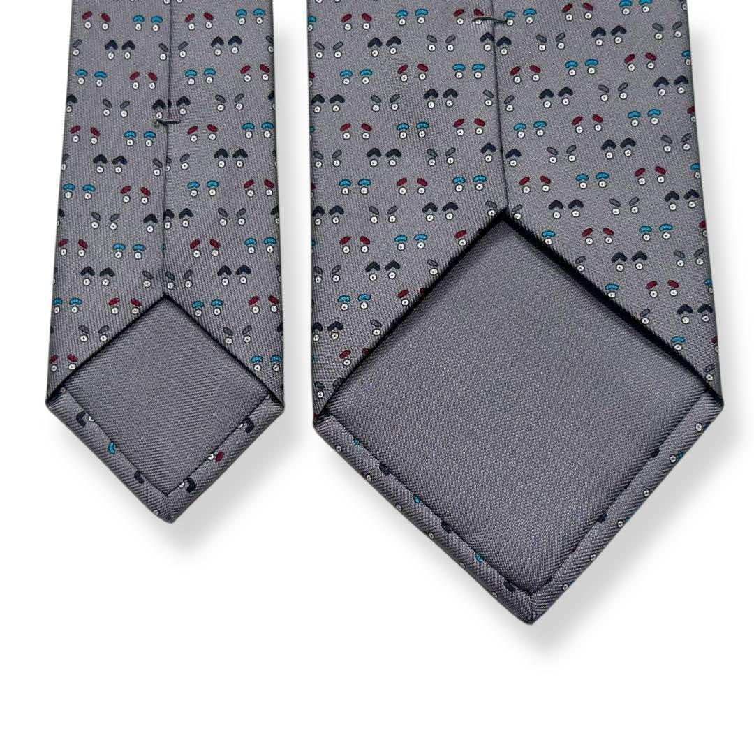 極美品✨HERMES ネクタイ　エルメス　顔　フェイス　可愛い　ポップ　グレー