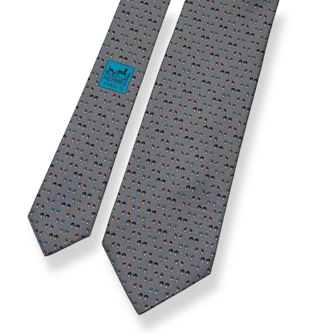 極美品✨HERMES ネクタイ　エルメス　顔　フェイス　可愛い　ポップ　グレー