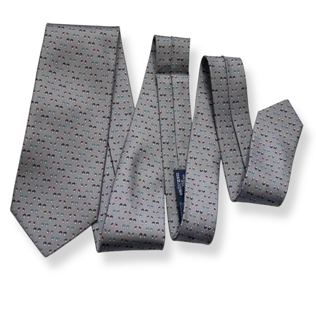 極美品✨HERMES ネクタイ　エルメス　顔　フェイス　可愛い　ポップ　グレー